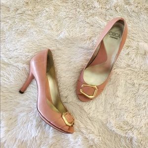 Circa Joan & David • blush pink gold buckle heels